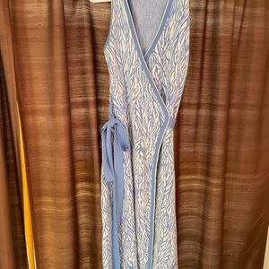 Diane Von Furstenberg Blue and Cream Maxi Dress